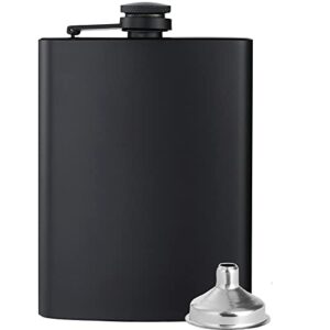 Hip Flasks for Liquor for Men Women 1 pcs 8OZ Matte Black Stainless Steel Flask with 1 pcs Funnels for Wedding Party Groomsman Bridesmaid Birthdays Gift