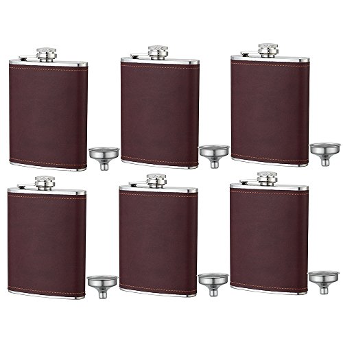 YWQ 6 Pcs 8 oz Steel Stainless Hip Flask Free Funnel Liquor Drinking of Alcohol Whiskey Gift for Men