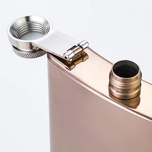 YFS Stainless Steel 8OZ Hip Flask, Rose Gold Flasks for Liquor with Funnel, Promotion Gifts for Men