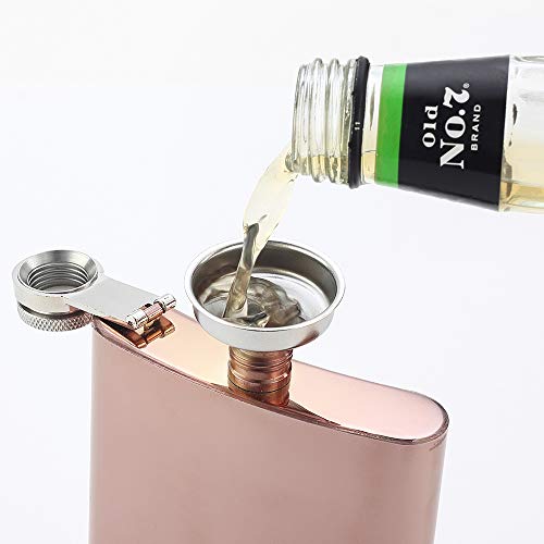 YFS Stainless Steel 8OZ Hip Flask, Rose Gold Flasks for Liquor with Funnel, Promotion Gifts for Men