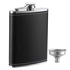 ywq 1 pack flask for liquor and funnel, premium 8 oz leak proof 18/8 stainless steel pocket hip flask with black leather cover, great gift idea flask