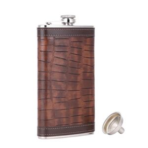 TOX TANEAXON 12 oz Crocodile Leather Pattern Pocket Whiskey Liquor PU Leather Wrapped Flask with Funnel and Premium Box - Stainless steel and Leak Proof