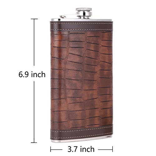 TOX TANEAXON 12 oz Crocodile Leather Pattern Pocket Whiskey Liquor PU Leather Wrapped Flask with Funnel and Premium Box - Stainless steel and Leak Proof