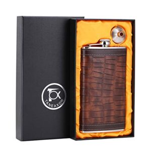 TOX TANEAXON 12 oz Crocodile Leather Pattern Pocket Whiskey Liquor PU Leather Wrapped Flask with Funnel and Premium Box - Stainless steel and Leak Proof