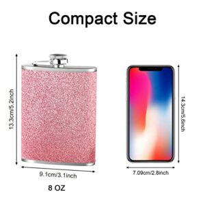 Pink Flasks for Liquor for Women 8OZ - Girls Glitter Bling Pocket Decorative Flask with Funnel 18/8 Stainless Steel for Vodka Whisky