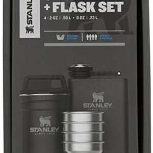 Stanley Stainless Steel Shot Glass And Flask Gift Set, Outdoor Adventure Pack With 4 Metal Shot Glasses, 8oz Whiskey Flask, And Travel Carry Case