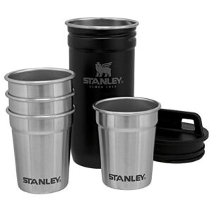 Stanley Stainless Steel Shot Glass And Flask Gift Set, Outdoor Adventure Pack With 4 Metal Shot Glasses, 8oz Whiskey Flask, And Travel Carry Case