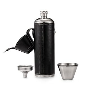 gennissy 10 oz black bucket hip flask – pu leather stainless steel men flasks for liquor with funnel and cups