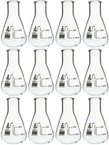 12pk erlenmeyer flasks, 25ml – borosilicate glass – narrow neck flasks, conical flasks, glass flasks – eisco labs