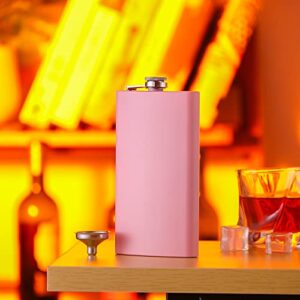 GENNISSY 12oz Pink Hip Flask for Liquor, for Men & Women, 304 18/11 Stainless Steel Leakproof with Funnel,with Never-Lose Metal Cap, Camping Pocket Flask, Ideal for Gift