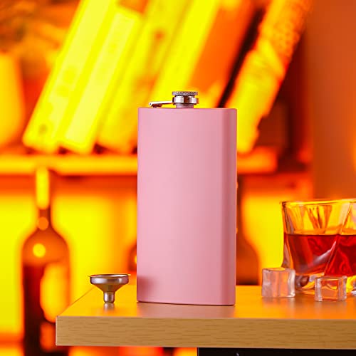 GENNISSY 12oz Pink Hip Flask for Liquor, for Men & Women, 304 18/11 Stainless Steel Leakproof with Funnel,with Never-Lose Metal Cap, Camping Pocket Flask, Ideal for Gift