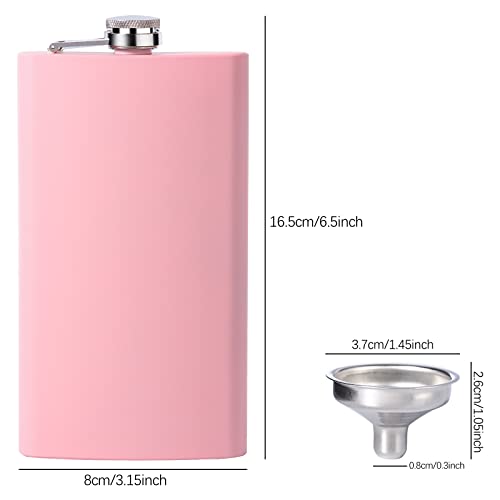 GENNISSY 12oz Pink Hip Flask for Liquor, for Men & Women, 304 18/11 Stainless Steel Leakproof with Funnel,with Never-Lose Metal Cap, Camping Pocket Flask, Ideal for Gift