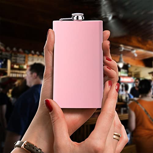 GENNISSY 12oz Pink Hip Flask for Liquor, for Men & Women, 304 18/11 Stainless Steel Leakproof with Funnel,with Never-Lose Metal Cap, Camping Pocket Flask, Ideal for Gift