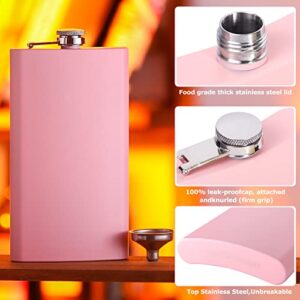 GENNISSY 12oz Pink Hip Flask for Liquor, for Men & Women, 304 18/11 Stainless Steel Leakproof with Funnel,with Never-Lose Metal Cap, Camping Pocket Flask, Ideal for Gift