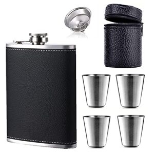 flask 8oz,304 (18/8) stainless steel flask black leak proof flask,whiskey flasks for liquor for men,funnel and shot glasses flask set,gift for men