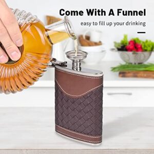 Hip Flasks for Men 8oz Leather Flask Gift Set,LHD HOME 304 Stainless Steel Flask Set w/Funnel Shot Glasses Lovely Gift for Whiskey Rum Groomsman Best Man Usher Wedding Camping-Leather Stripe Black8oz