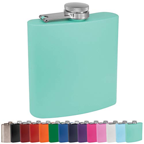 Clear Water Home Goods - 6 oz Powder Coated Stainless Steel Hip Flask - Wedding Party - Groomsman - Bridesmaid (Matte Teal, 1)