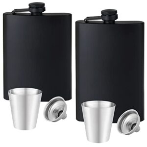 GADIEDIE Flask 2Pcs 8oZ Hip Flask for Liquor for Men Matte Black Stainless Steel Leakproof and Funnel Wine Glass, with Never-Lose Metal Cap, Drinking Flasks for Wedding Party Gift Outdoor Activities