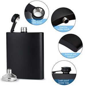 GADIEDIE Flask 2Pcs 8oZ Hip Flask for Liquor for Men Matte Black Stainless Steel Leakproof and Funnel Wine Glass, with Never-Lose Metal Cap, Drinking Flasks for Wedding Party Gift Outdoor Activities