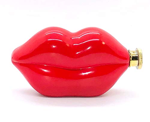 Red Lips Flask - Pucker Kiss Stainless Steel 5 oz. Pocket Flask For Drinks and Alcohol - Travel Picnic Bar Party - Fun Cute & Romantic