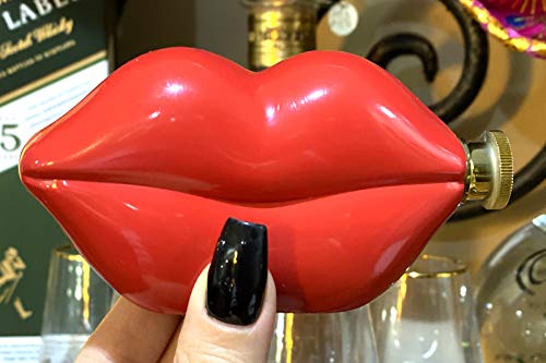 Red Lips Flask - Pucker Kiss Stainless Steel 5 oz. Pocket Flask For Drinks and Alcohol - Travel Picnic Bar Party - Fun Cute & Romantic