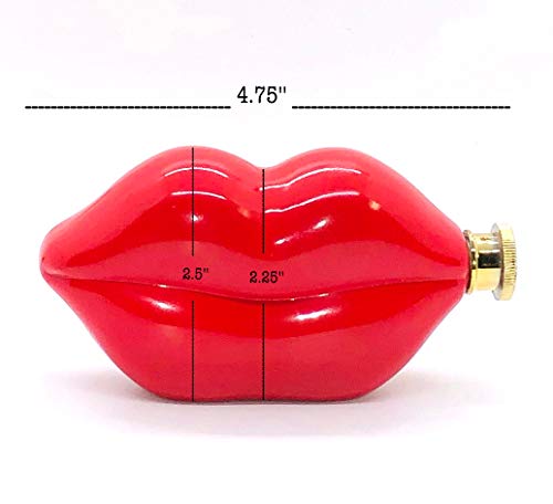 Red Lips Flask - Pucker Kiss Stainless Steel 5 oz. Pocket Flask For Drinks and Alcohol - Travel Picnic Bar Party - Fun Cute & Romantic