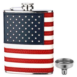 jxs 8oz 18/8#304 stainless steel hip flask, american flag flask leakproof with funnel, army flask