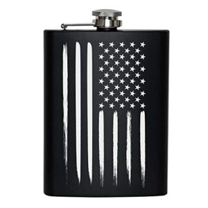 american flag 8 oz flask | stainless steel hip flask for liquor – matte black, great gift idea for veterans