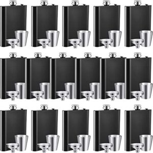 16 packs hip flask for liquor matte black 8 oz stainless steel hip flask leakproof flask set with 16 funnel and shot cups for men women drinking cocktail whiskey wine wedding groomsman party supply