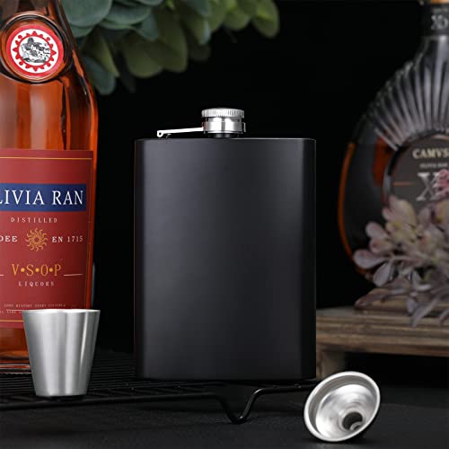 16 Packs Hip Flask for Liquor Matte Black 8 oz Stainless Steel Hip Flask Leakproof Flask Set with 16 Funnel and Shot Cups for Men Women Drinking Cocktail Whiskey Wine Wedding Groomsman Party Supply