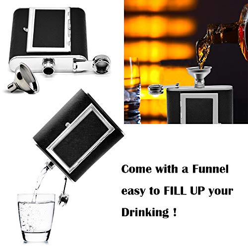 Sunnyac Stainless Steel Hip Flask, Leak-proof Hidden Flask with Cigarette Case and Leather Wrapped Cover, Including a Funnel and White Box, Black (6 Ounce)