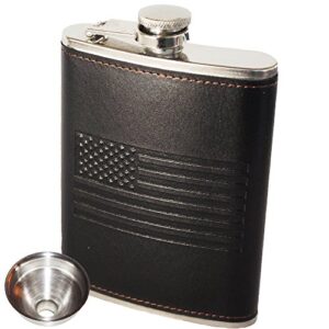outzie american flag flask – soft touch cover | laser welded | 18/8 304 food grade stainless steel | leak proof slim profile classic american flag design | funnel and gift box included