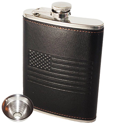 OUTZIE American Flag Flask - Soft Touch Cover | Laser Welded | 18/8 304 Food Grade Stainless Steel | Leak Proof Slim Profile Classic American Flag Design | Funnel and Gift Box Included