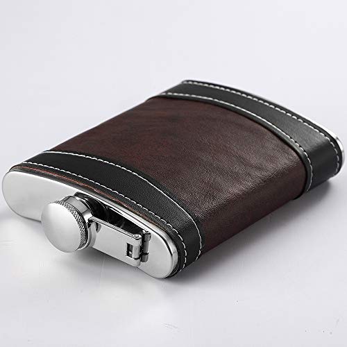 YWQ Premium 1 Pack 8 Oz Hip Flask for Liquor Soft Touch Leather Wrap with Funnel,18/8 Stainless Steel Highest Food Grade Leak Proof Classic Flask