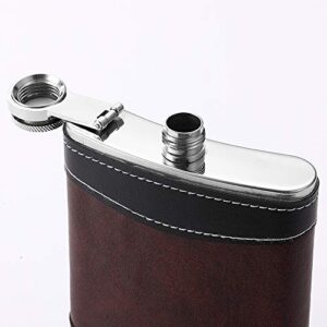 YWQ Premium 1 Pack 8 Oz Hip Flask for Liquor Soft Touch Leather Wrap with Funnel,18/8 Stainless Steel Highest Food Grade Leak Proof Classic Flask