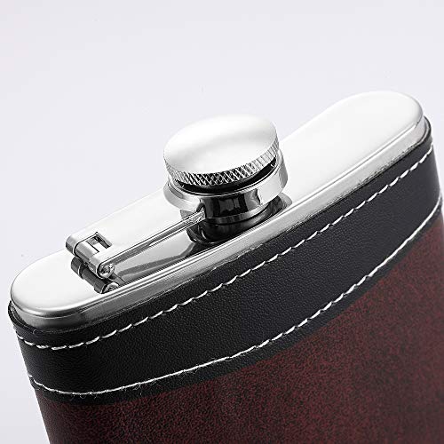 YWQ Premium 1 Pack 8 Oz Hip Flask for Liquor Soft Touch Leather Wrap with Funnel,18/8 Stainless Steel Highest Food Grade Leak Proof Classic Flask