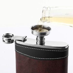 YWQ Premium 1 Pack 8 Oz Hip Flask for Liquor Soft Touch Leather Wrap with Funnel,18/8 Stainless Steel Highest Food Grade Leak Proof Classic Flask