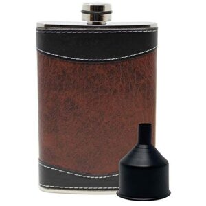 primo liquor flasks mens 8oz stainless steel hip flask for liquor, brown and black
