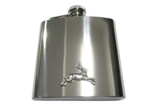 kiola designs silver toned textured running rabbit hare 6 oz. stainless steel flask