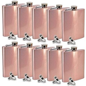 clear water home goods – 8 oz rose gold holographic glitter sparkle stainless steel hip flask w/ funnel – wedding party – groomsman – bridesmaid (10 pack)