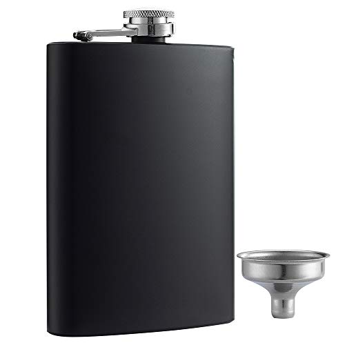 YWQ 8 oz Matte Black Pocket Liquor Whiskey Hip Flask with Funnel , Stainless Steel and Leak Proof