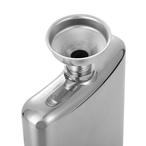 HIDORAN 6oz Shiny Hip Flask Stainless Steel Pocket Container for Drinking Thickening Hip Flasks with Funnel Curved Pocket Flask for Liquor Leak-Proof Mirror-Like Finish Silver