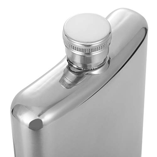 HIDORAN 6oz Shiny Hip Flask Stainless Steel Pocket Container for Drinking Thickening Hip Flasks with Funnel Curved Pocket Flask for Liquor Leak-Proof Mirror-Like Finish Silver