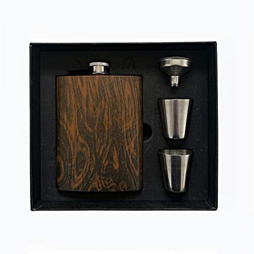 SoBoho 8oz Stainless Steel Walnut Flask - Box Includes Flask, Funnel, and Shot Glasses - Perfect for Groomsmen Gifts, Groomsmen Proposal Box, Best Man Gifts for Wedding - Groomsmen Flask Set