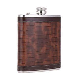 18 oz crocodile leather pattern large capacity brown stainless steel whiskey liquor hip flask with pu leather wrapped, tox taneaxon