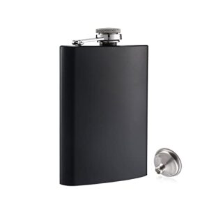 hip flask for liquor 8 oz stainless steel leak proof with funnel,alcohol drinking flask for men(black)