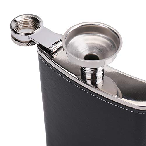 Suwimut 4 Pack Hip Flask for Liquor for Men, 8 oz Stainless Steel Leakproof Pocket Hip Flask with Black Leather Cover and Funnel for Drinking of Alcohol, Whiskey, Rum and Vodka, Gift for Men