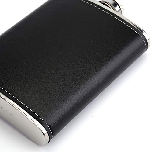 Suwimut 4 Pack Hip Flask for Liquor for Men, 8 oz Stainless Steel Leakproof Pocket Hip Flask with Black Leather Cover and Funnel for Drinking of Alcohol, Whiskey, Rum and Vodka, Gift for Men