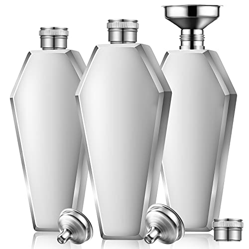 3 Pieces Hip Flask Set 3.5 oz Hidden Flasks Coffin Flasks with Funnel 304 Stainless Steel Bottle Creative 100 ml Thicken for Men Women Adult Friends Gifts