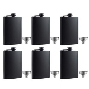 ywq 6 pcs hip flask for liquor matte black 8 oz stainless steel leakproof with funnel, great gift idea flask